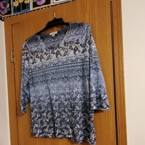 CJ Banks 2X Blue Floral Blouse with Bling Embellishment